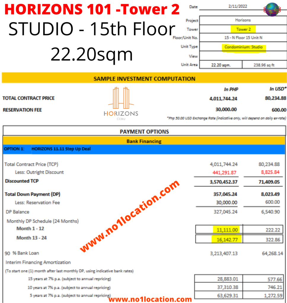 (Ultimate Returns) Horizons 101 - Condo Studio, 1 Bedroom with Terrace - Cebu City 6 1 4