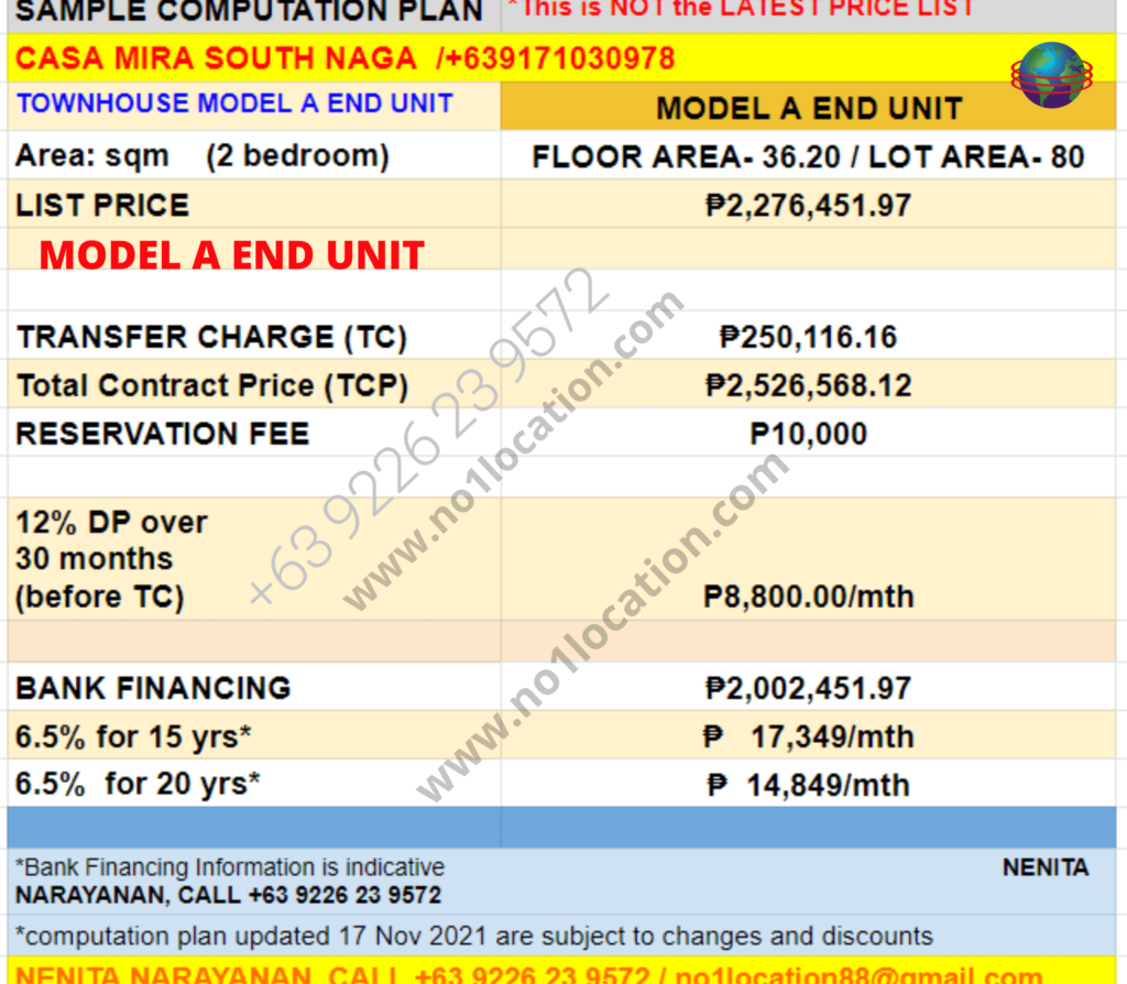 casa mira  suth naga Model A end Unit