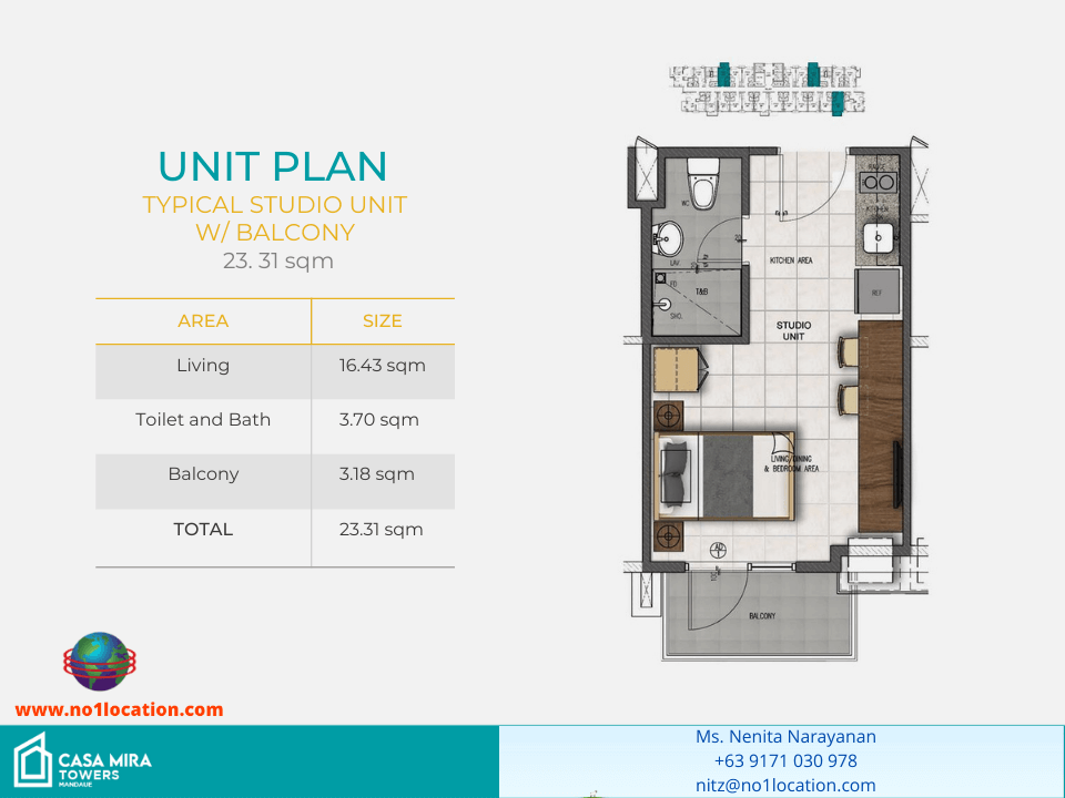 casa mira mandaue towers typical studio with balcony floor plan