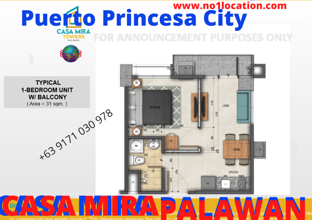 Casa Mira Towers Palawan | Below P2.99M | Condo for Sale in Palawan, Puerto Princesa | 16 Casa Mira Towers 1 Bedroom With Balcony Floor Plan