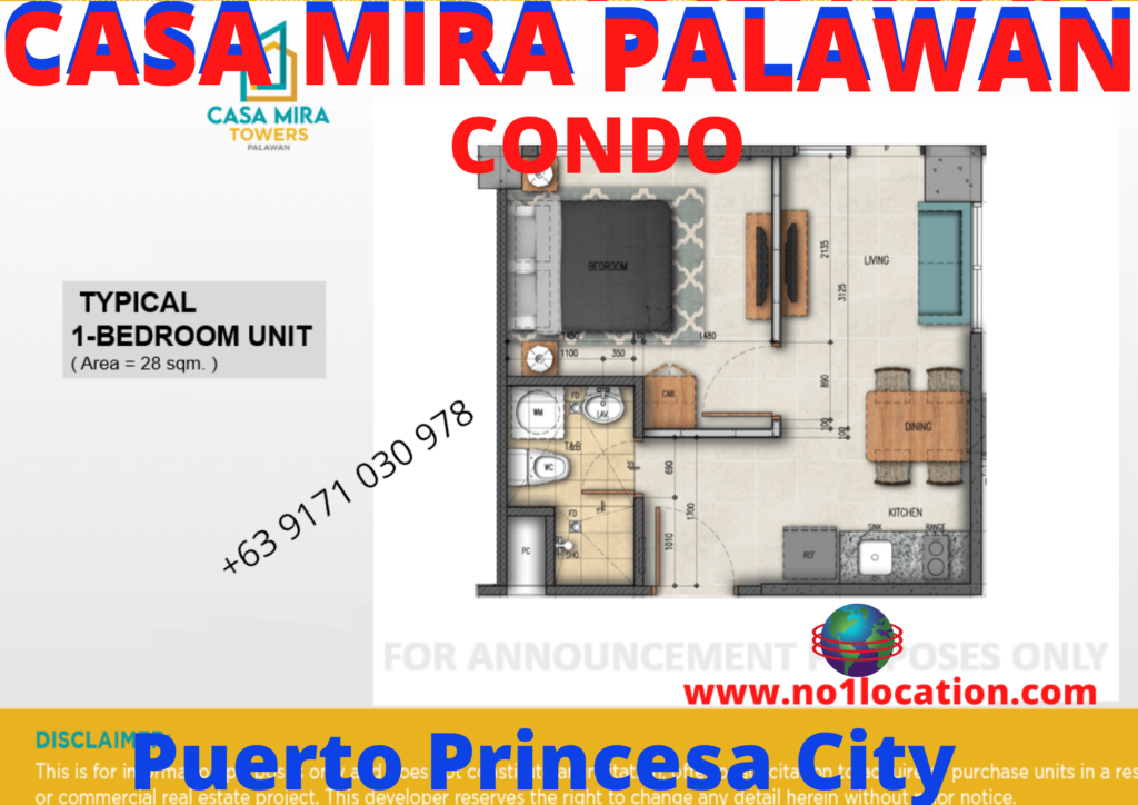 Casa Mira Towers Palawan | Below P2.99M | Condo for Sale in Palawan, Puerto Princesa | 15 Casa Mira Towers 1 Bedroom without Balcony Floor Plan