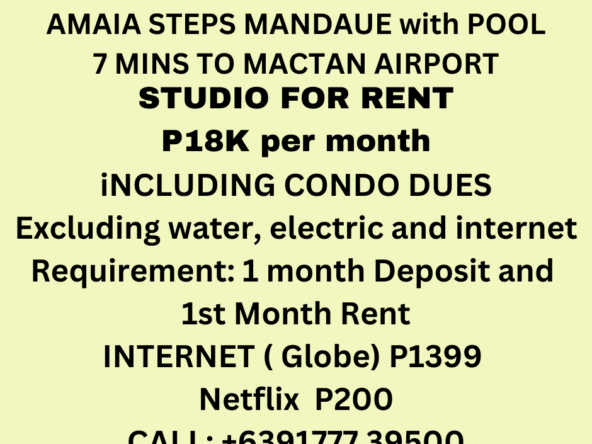 Stylish Studio at AMAIA STEPS Mandaue - Cebu: Wi-Fi, Netflix, and Pool 13 Amaia Steps Mandaue Profile rental Price