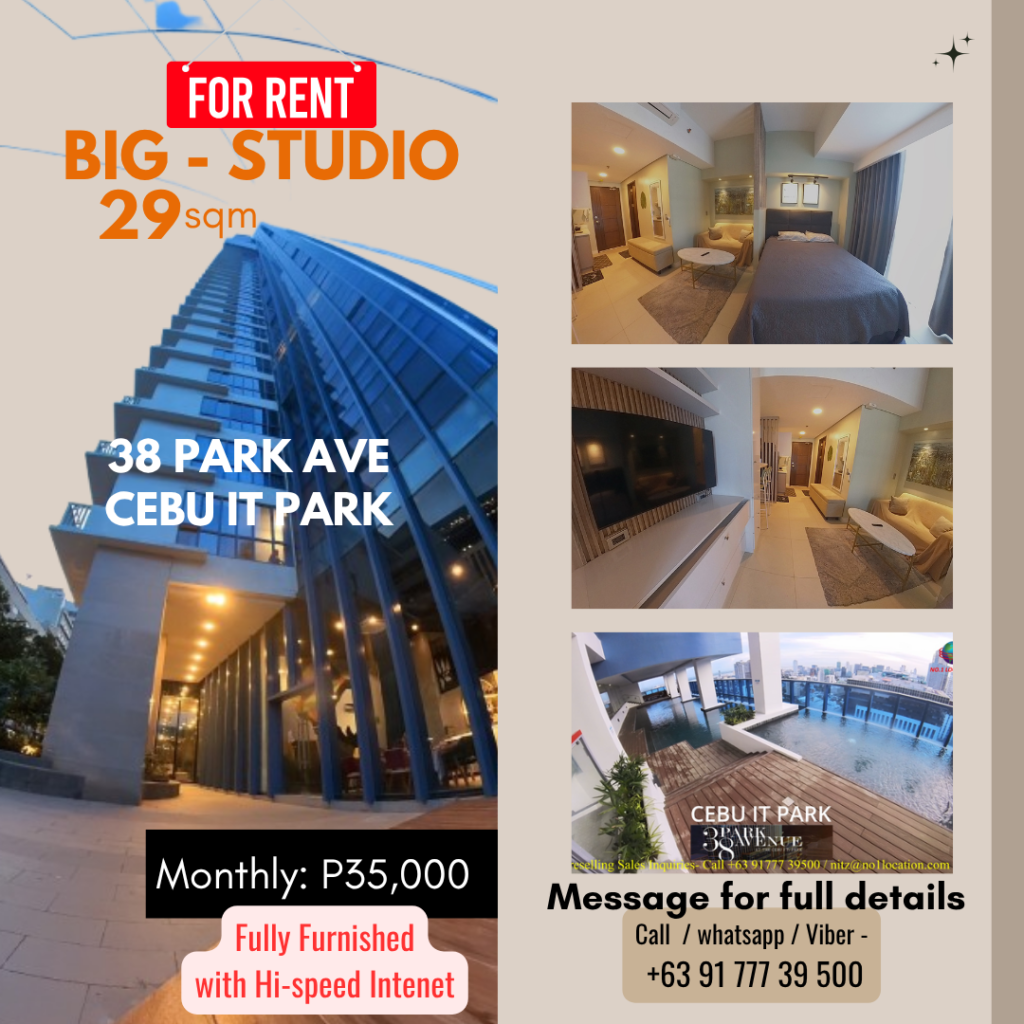 38 Park Avenue Cebu IT Park – Fully Furnished Big Studio For Rent (29 sqm)