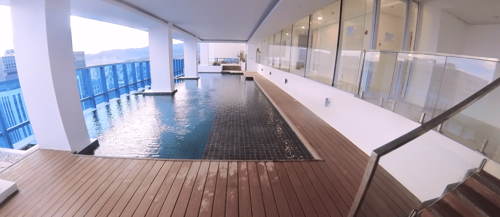 infinity pool on 28th floor with panoramic views
